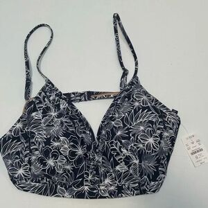 J Crew NWT‎ Blue Floral French Bikini Top Ruffles size XXL
